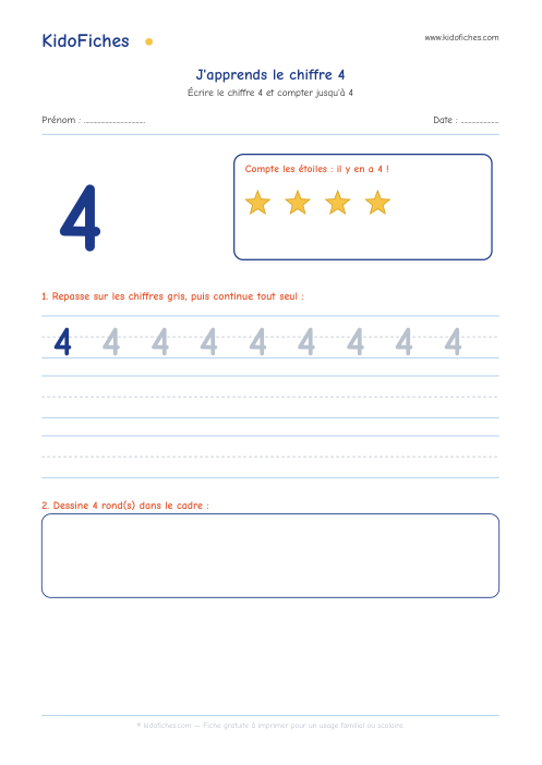 Aperçu de la fiche J'apprends le chiffre 4