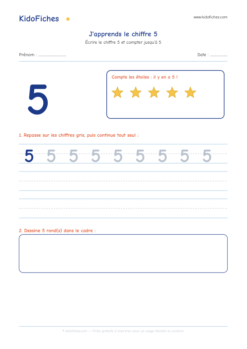 Aperçu de la fiche J'apprends le chiffre 5