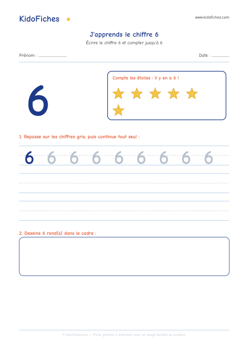 Aperçu de la fiche J'apprends le chiffre 6