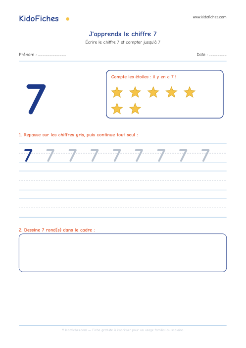 Aperçu de la fiche J'apprends le chiffre 7