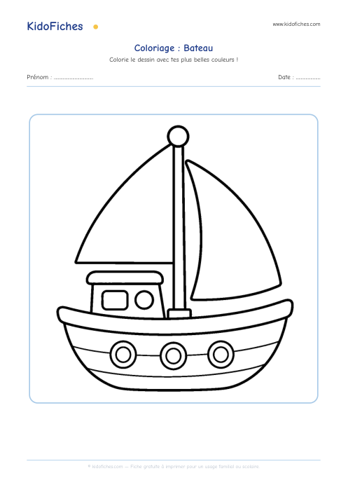 Aperçu de la fiche Coloriage Bateau