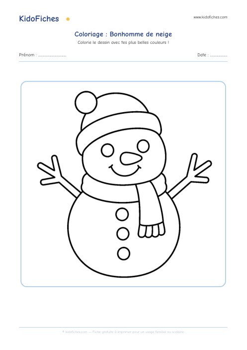 Aperçu de la fiche Coloriage Bonhomme de neige
