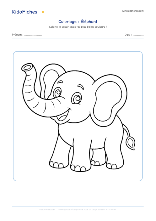 Aperçu de la fiche Coloriage Éléphant
