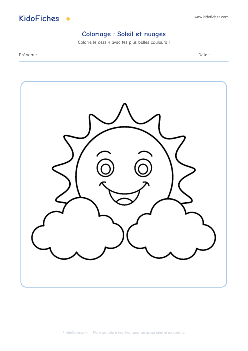 Aperçu de la fiche Coloriage Soleil et nuages