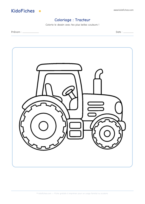 Aperçu de la fiche Coloriage Tracteur