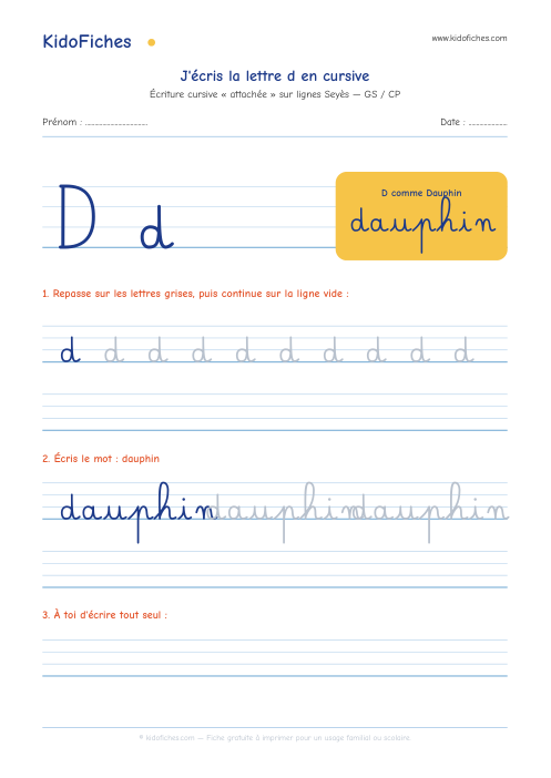 Aperçu de la fiche Écriture cursive : la lettre d