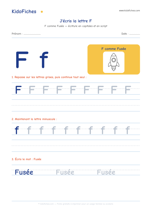 Aperçu de la fiche Écriture de la lettre F