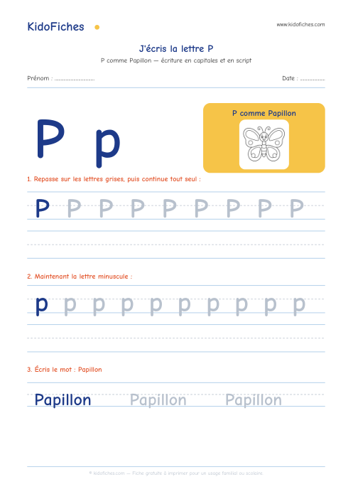 Aperçu de la fiche Écriture de la lettre P