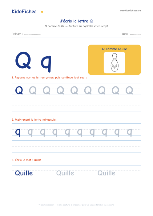 Aperçu de la fiche Écriture de la lettre Q
