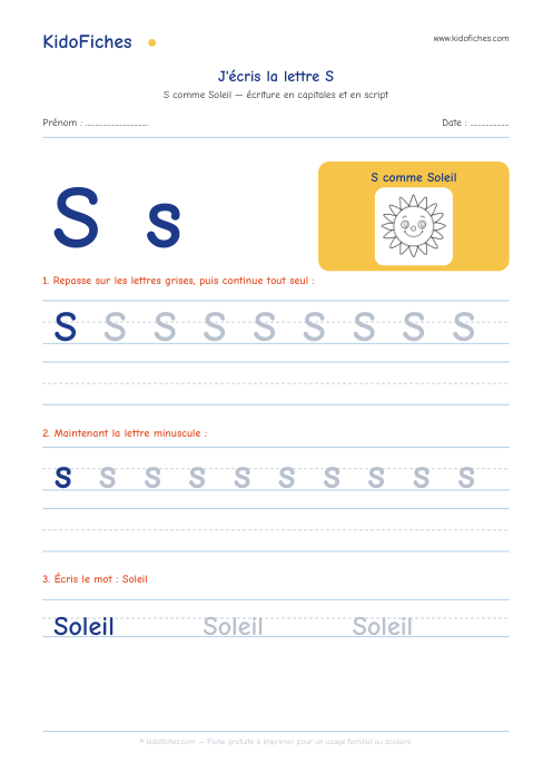 Aperçu de la fiche Écriture de la lettre S