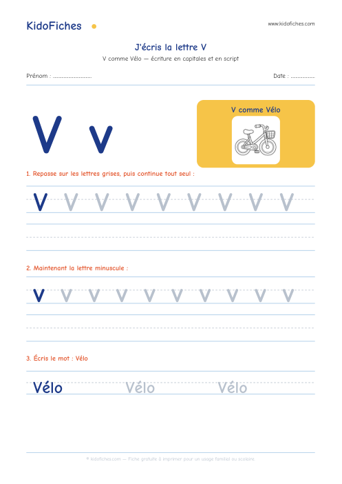 Aperçu de la fiche Écriture de la lettre V
