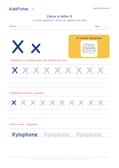 Aperçu de la fiche Écriture de la lettre X