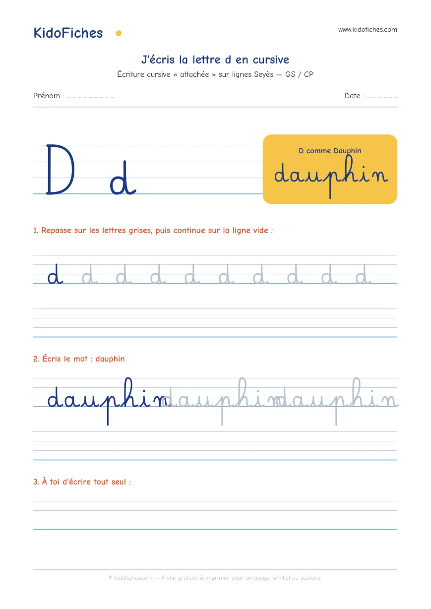 Aperçu réel de la fiche Écriture cursive : la lettre d