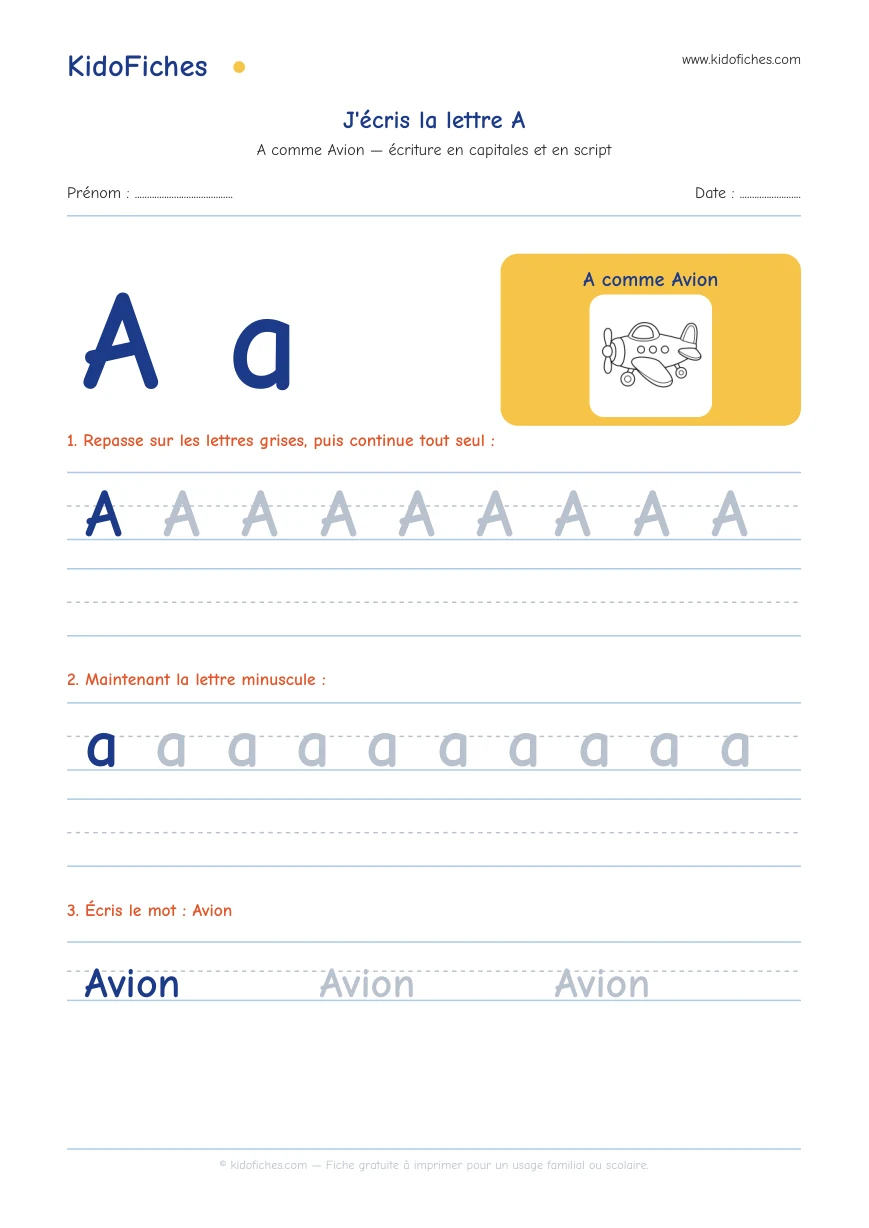 Aperçu : Écriture de la lettre A