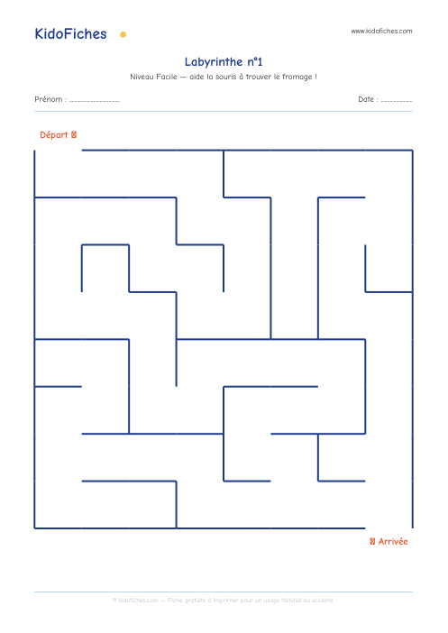 Aperçu de la fiche Labyrinthe n°1 (Facile)