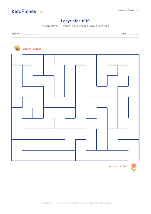 Aperçu réel de la fiche Labyrinthe n°10 (Moyen)