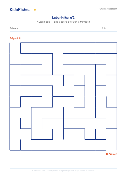 Aperçu de la fiche Labyrinthe n°2 (Facile)