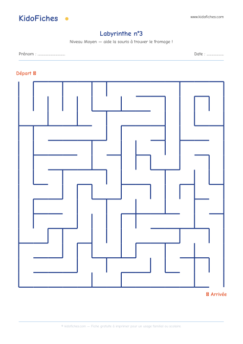 Aperçu de la fiche Labyrinthe n°3 (Moyen)