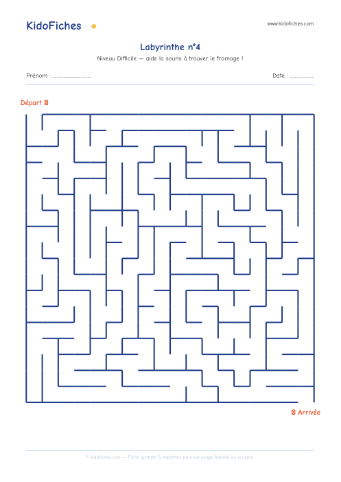 Aperçu de la fiche Labyrinthe n°4 (Difficile)