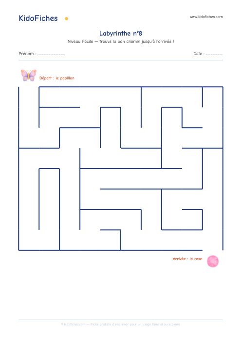 Aperçu réel de la fiche Labyrinthe n°8 (Facile)