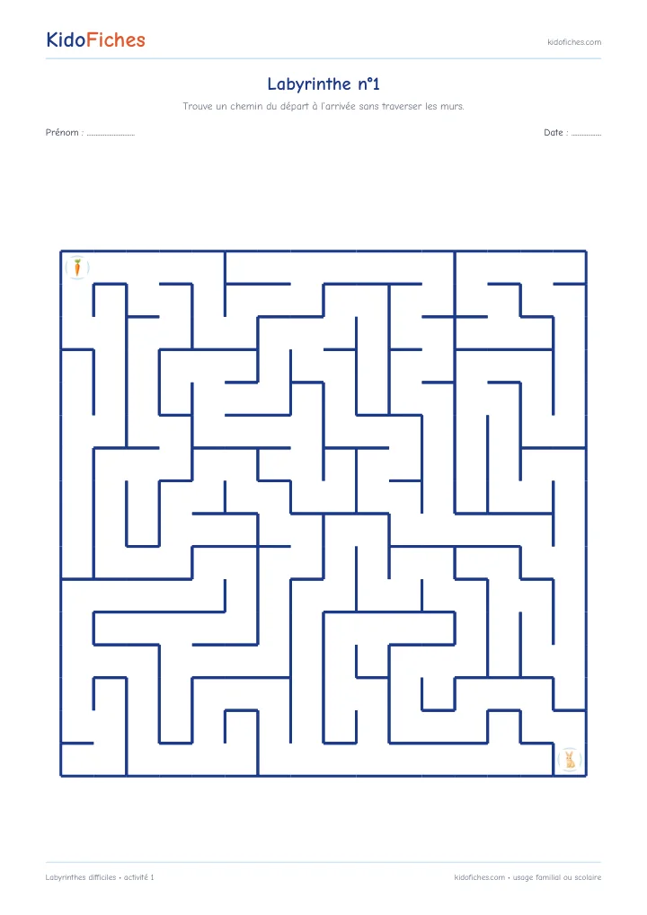 Aperçu activité 1 — Labyrinthes difficiles