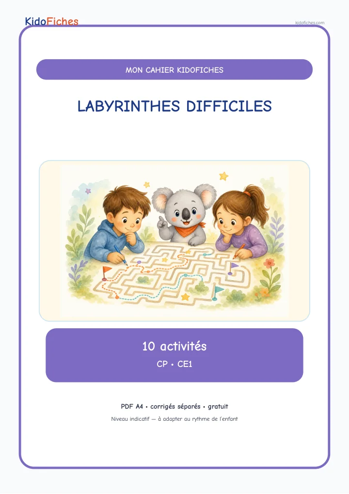Aperçu : Cahier de labyrinthes difficiles — CP/CE1
