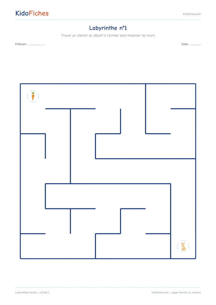 Aperçu activité 1 — Labyrinthes faciles