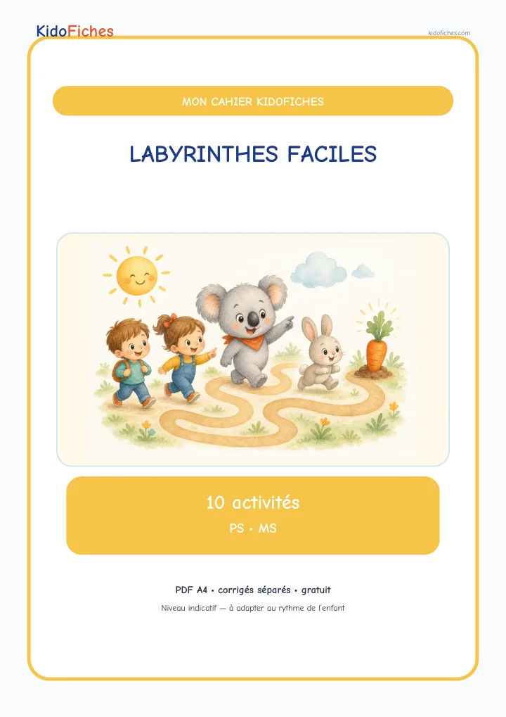 Aperçu : Cahier de labyrinthes faciles — PS/MS