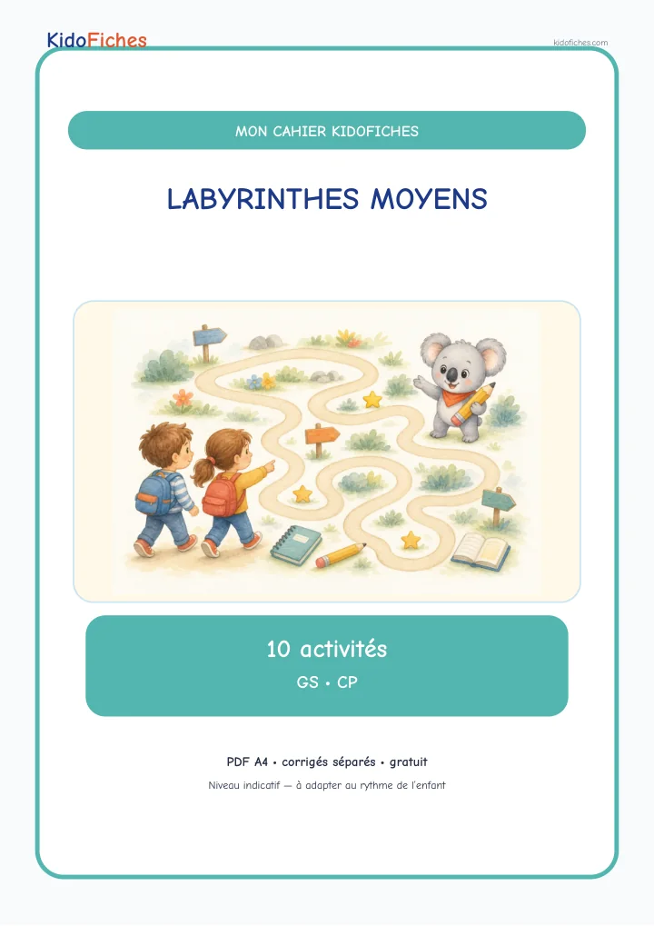 Couverture du Cahier de labyrinthes moyens — GS/CP