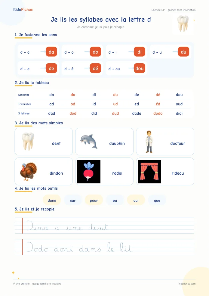 Aperçu de la fiche Je lis les syllabes avec d