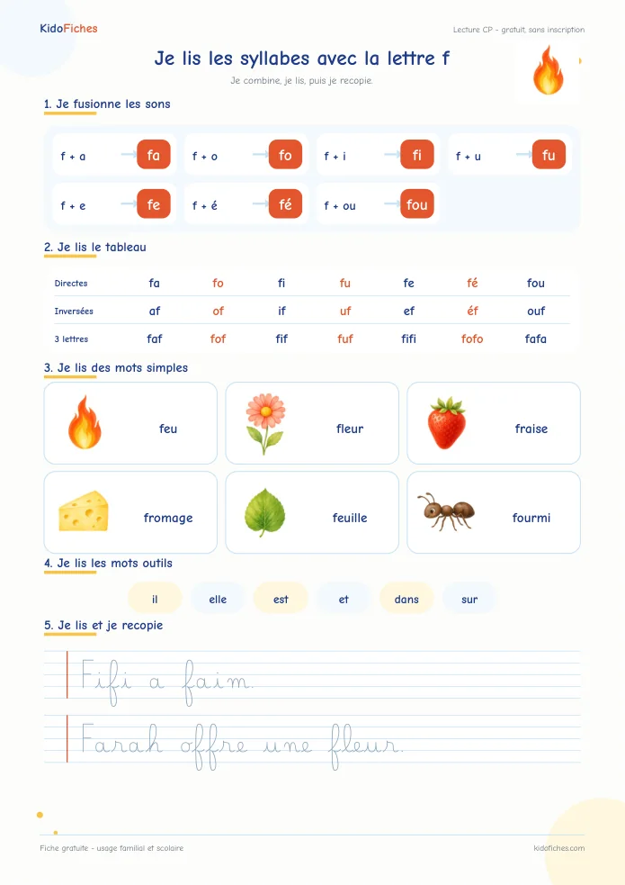 Aperçu de la fiche Je lis les syllabes avec f