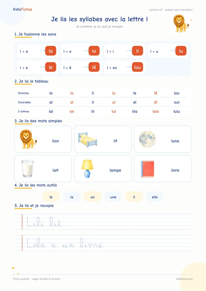 Aperçu de la fiche Je lis les syllabes avec l