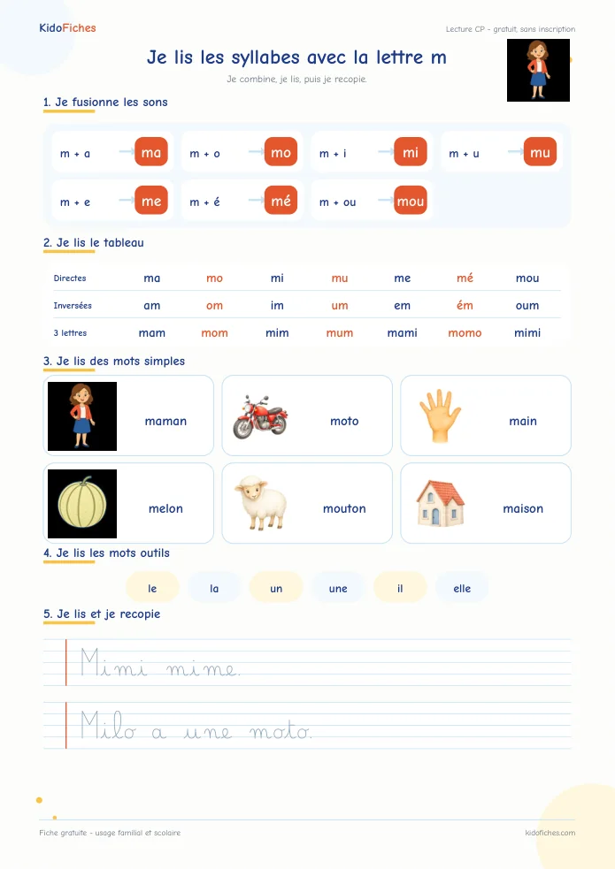 Aperçu de la fiche Je lis les syllabes avec m