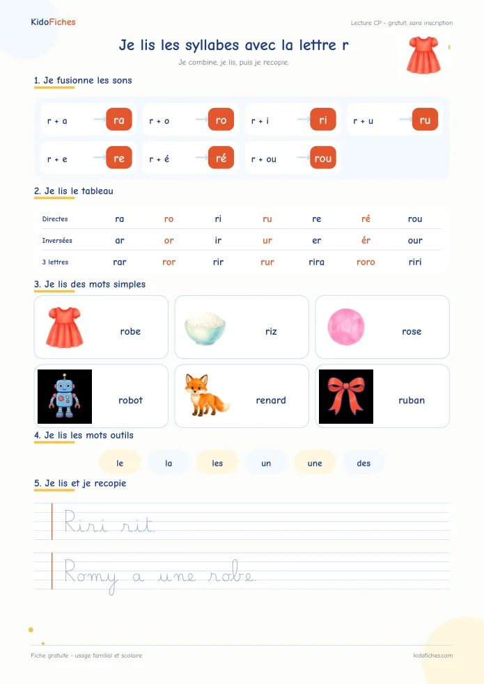Aperçu de la fiche Je lis les syllabes avec r