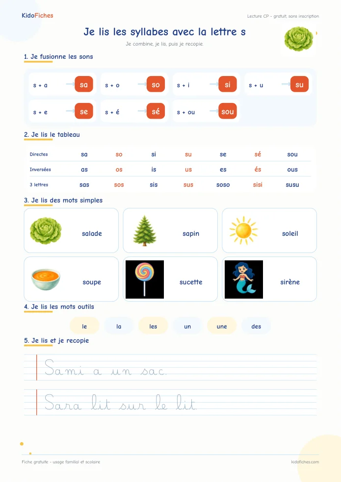 Aperçu de la fiche Je lis les syllabes avec s