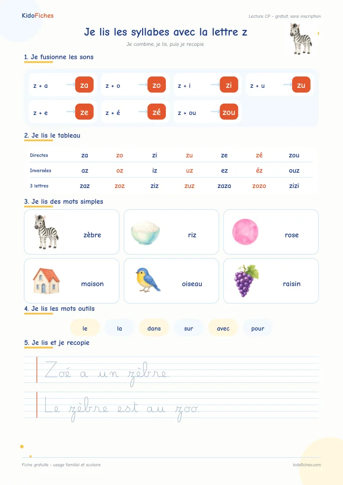 Aperçu de la fiche Je lis les syllabes avec z