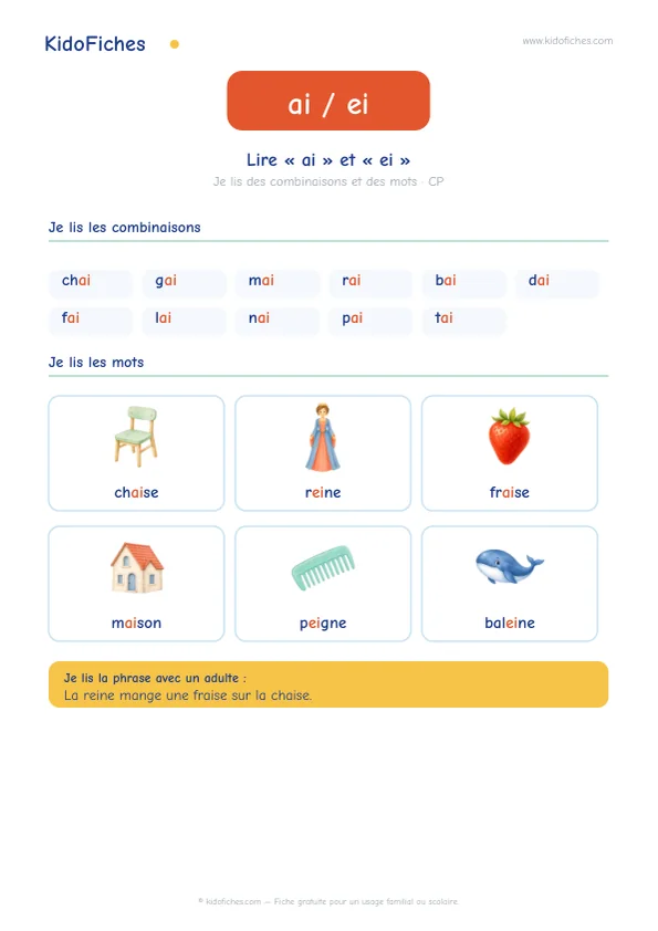 Aperçu de la fiche Lire « ai » et « ei » : le plus souvent /ɛ/