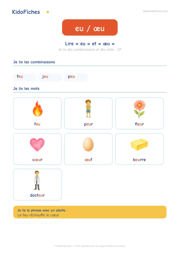Aperçu de la fiche Lire « eu » et « œu » : /ø/ ou /œ/